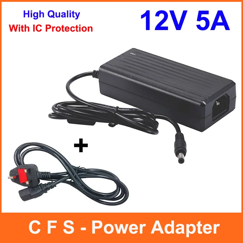 

With IC Chip AC 100-240V Adaptor To DC Power Supply 12V 5A Adapter 60W Charger For 5050 3528 LED Strip Light + Power cord Cable