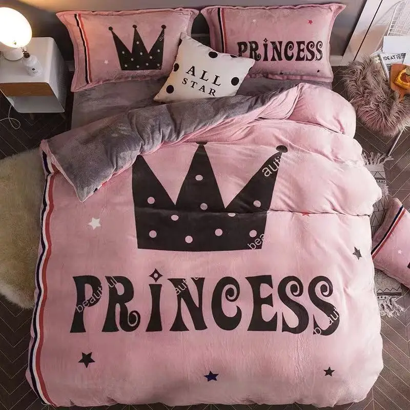 

Coral Fleece Bedding Set Flannel 2018 3D High quality and simple printed bedding set Flannel and Coral fleece bed linen duvet c