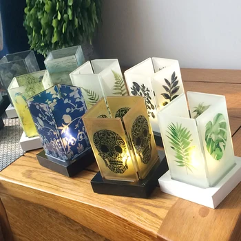 

Modern Creative Stained Glass Candlestick Wooden Candlestick Dinner Home Wedding Holiday Decoration Candlestick Dropshipping