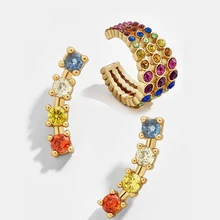 Маленькие серьги-гвоздики в богемном стиле с кристаллами и цирконием для женщин, модные цветные серьги-каффы для ушей, серьги в форме с, свадебные ювелирные изделия для невесты