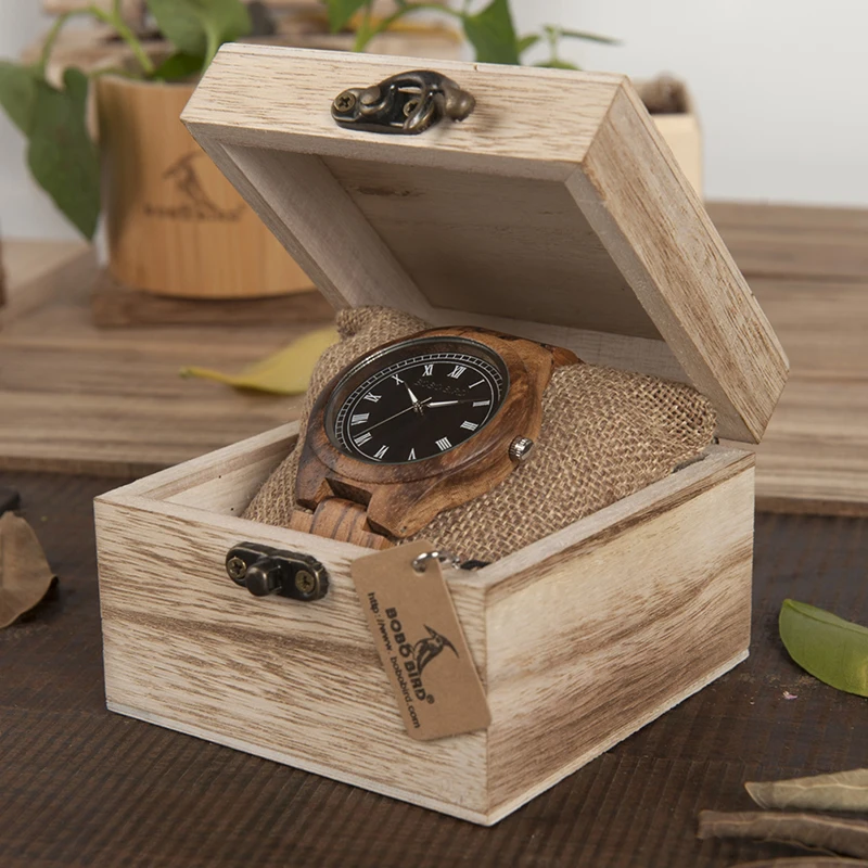 BOBO BIRD WO18O19 деревянные часы из черного дерева Зебра деревянные часы для мужчин белые римские Кварцевые часы с инструментом для регулировки размера
