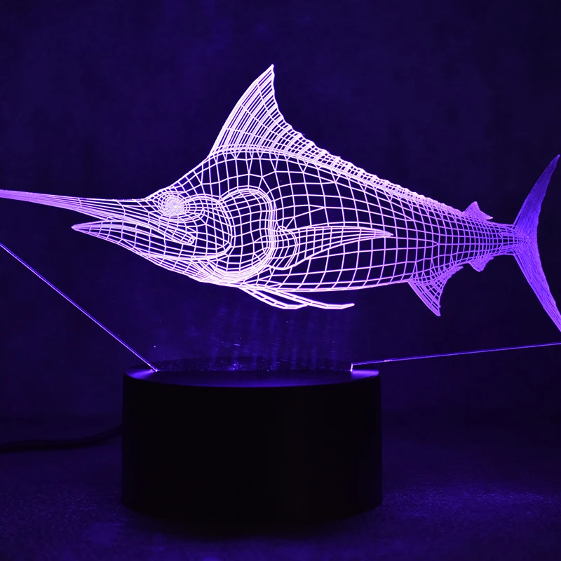 3D USB визуальный СВЕТОДИОДНЫЙ Красочный ночник креативный декор для кабинета настольная лампа Lampara спящий ночной Светильник Marlin Fish модель лампы