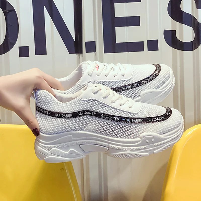 Chunky black De Plate Mode 2019 Chaussure forme Femme Printemps Mesh Air Femelle Chaussures Sneakers Femmes