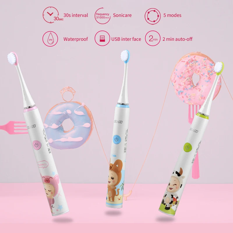  SEAGO Children Electric Toothbrush Rechargeable 6-12 Years Old Waterproof Child Baby Automatic Toot