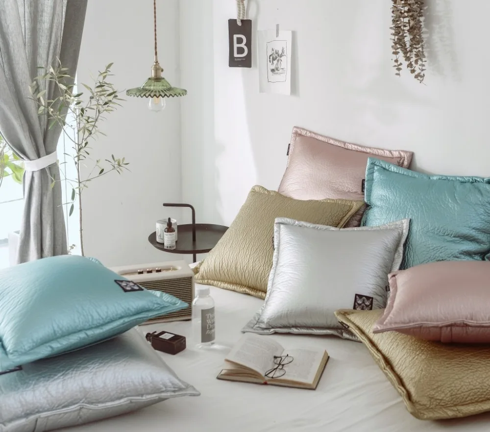 

50x50/60x60cm solid gold/pink/blue green/silver pu cushion cover sofa lumbar pillow case PU leather waist pillow cover indoor
