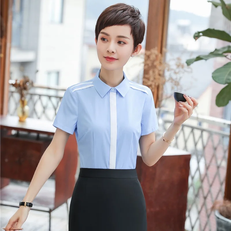 OcEaN Ladies Tops Women Shirt Chiffon Work Office Short-Sleeve Solid Color Casual Plus Size Top