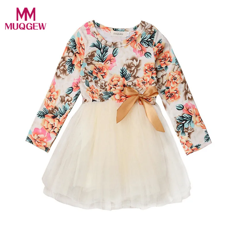 

Infant Baby Girls Long Sleeve Floral Print Bowknot Tutu Dress Clothes girl dresses kids casual 2019 roupa infantil menina #sg