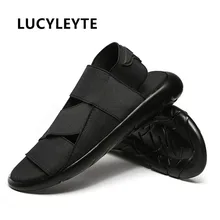 LUCYLEYTE/летние дышащие сандалии мужские корейские тапочки с открытым носком на толстой нескользящей подошве обувь для пляжного отдыха в римском стиле