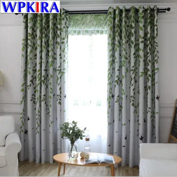 

Blackout Curtains for Living Room American Rustic Decorative Kitchen Window Birds Willow Printed Bedroom Curtains Panel WP207-30