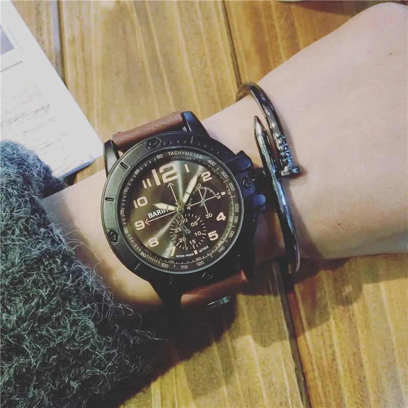 

100% New Brand 30m Waterproof Leather Shockproof Military Quartz Wrist Watch Wristwatches for Men Male Boy OP001