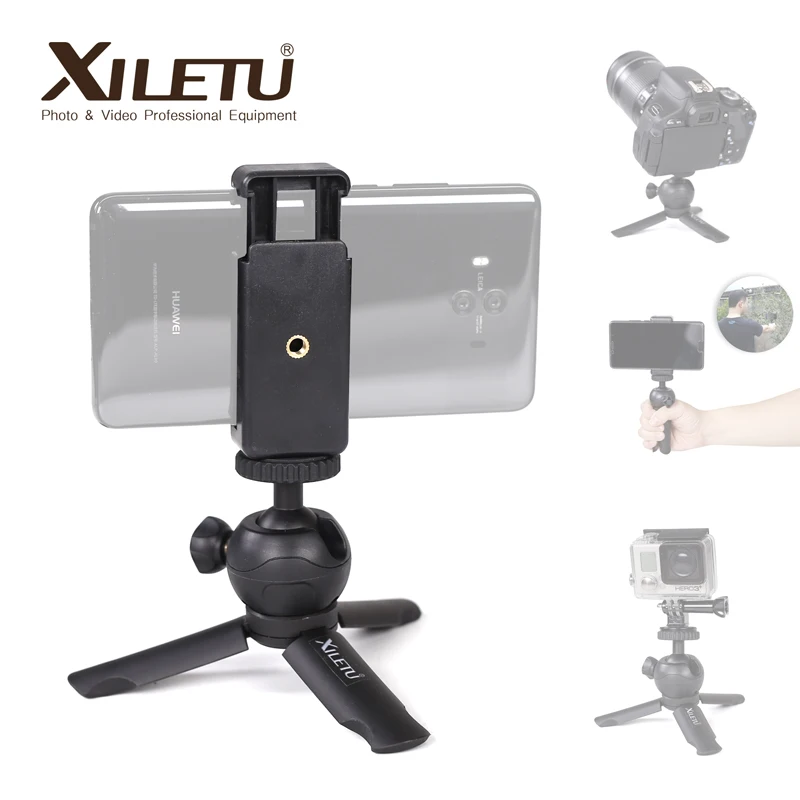 

XILETU XS-1 Mini Desktop little handheld Stand Tabletop portable travel tripod for smartphone Cell Phone DSLR with phone holder