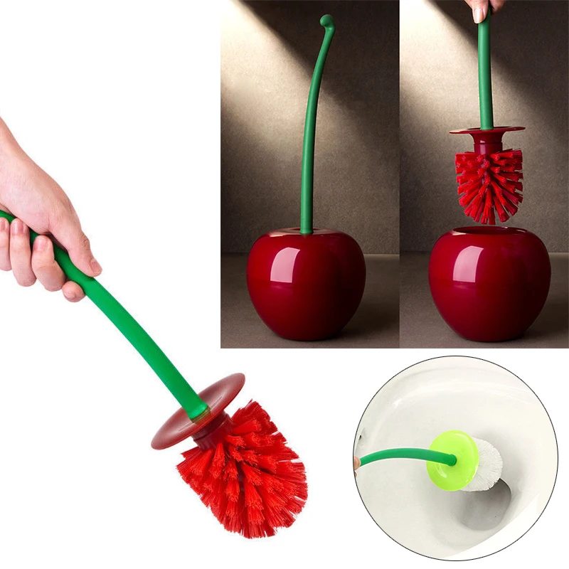 2019 New Lovely Creative Cherry Shape Lavatory Toilet Brush and Holder Set Bathroom Tool 2 Colors