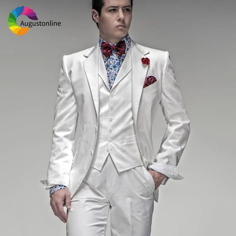 

Italian Men Suits White Wedding Tuxedos Groom Wear 3 Pieces (Jacket++Pants+Vest) Abiti da uomo Slim Fit Blazer Costume Homme