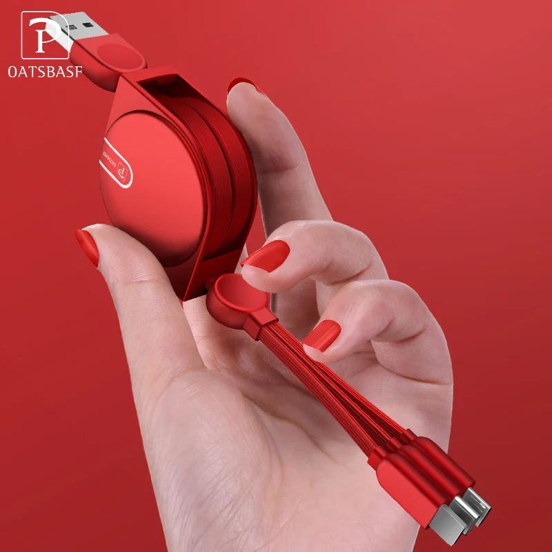 Oatsbasf كابل يو اس بي 3 في 1 ل فون X 5 6 7 8 الهاتف المحمول كابل نوع C المصغّر usb كابل ل redmi note 7 كابل الشاحن