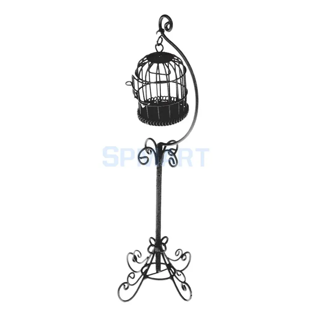 MagiDeal 1/12 Dollhouse Miniature Metal Bird Cage with Holder Stand for Dolls Action Figures Acc Collection Furniture Decor