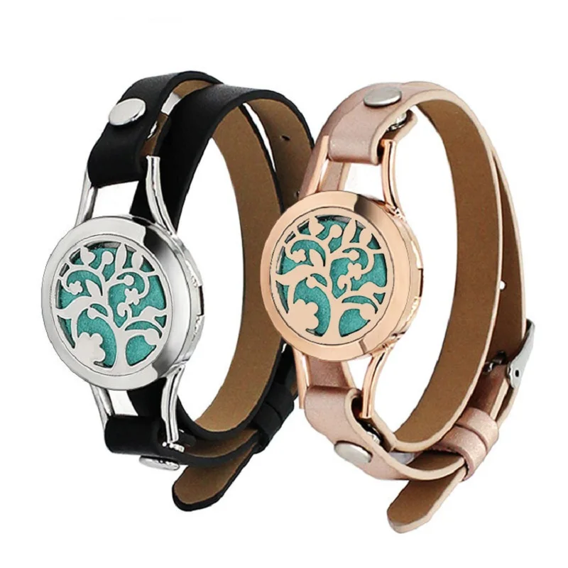 

1pcs Magnetic Perfume Essential Oil Diffuser Locket Bracelet Plum Tree 316L Stainless Steel Leather Adjustable Bangle Jewelry