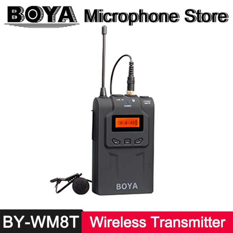 

BOYA BY-WM8T Wireless Transmitter Digital Bodypack UHF 48 Channel Bodypack Lavalier Microphone for DSLR Camera ENG Broadcast Mic
