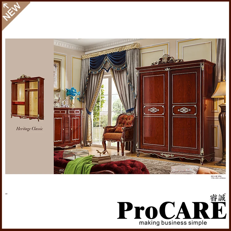 Foshan manufacture Luxury Antique Fancy Solid Wood Bedroom Wardrobe
