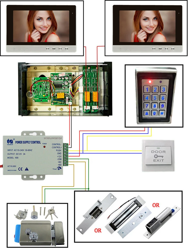 Для Интерком 3 единицы 10 "цветной внутренний монитор видеодомофон с замком + система контроля доступа Rifd пароль разблокировка видео-глаз