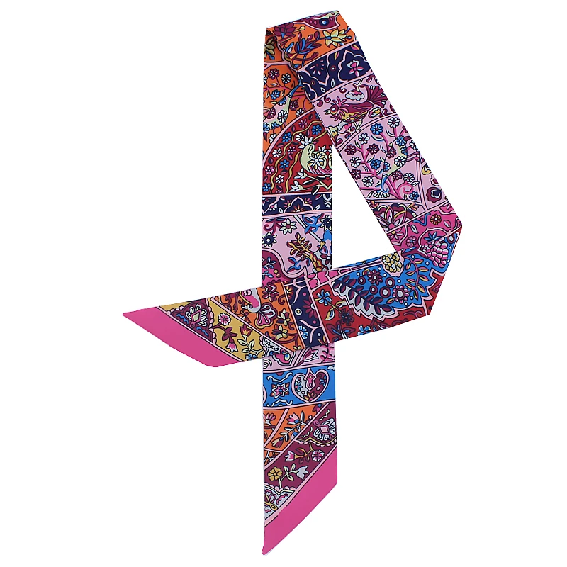 

Silk Skinny Scarf Women Floral Print Hair Scarfs Ribbon Bag Scarves for Ladies Designer Brand Head Wear Female Neck Tie