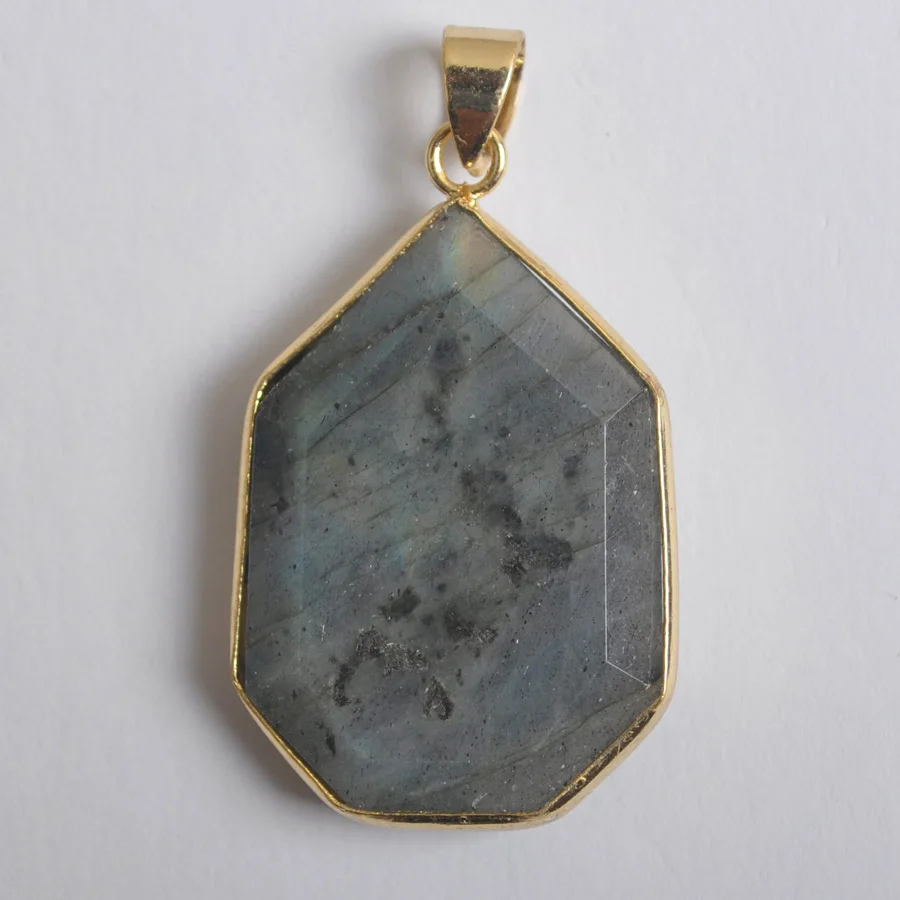 1 шт ювелирные изделия подарок для мужчин женщин золото неправильной формы бусина, натуральный камень серый кулон из Лабрадорита для ожерелья