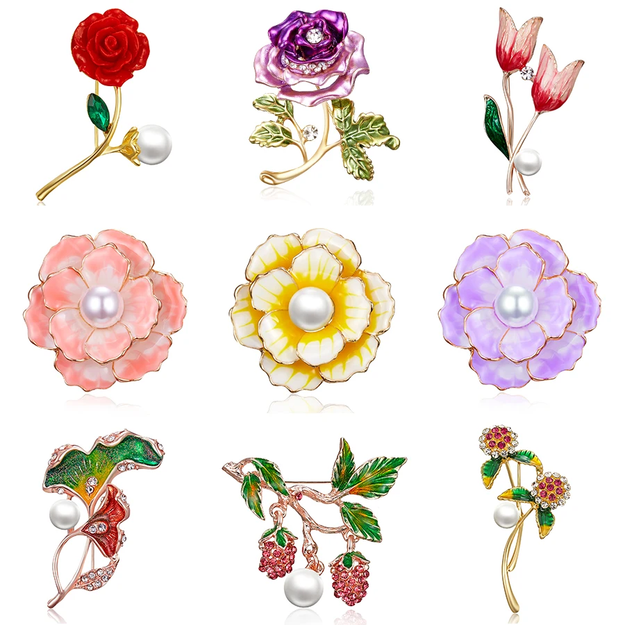 

Elegant Rose Flower Tulip Peony Flower Brooch Pin Crystal Costume Jewelry Clothes Accessories Jewelry Brooches Bridal Brooches