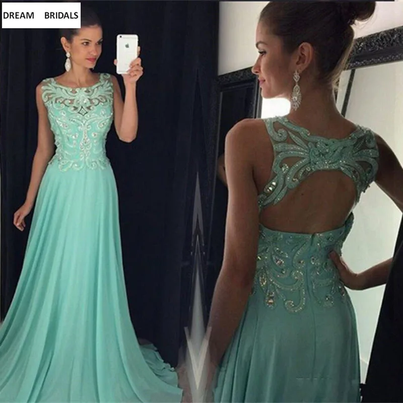 long evening dress 2022 Evening Dresses Sleeveless Backless Pleat Prom Dress Long Robe De Soiree Mint Green Chiffon Scoop Formal Avondjurk evening dresses with sleeves