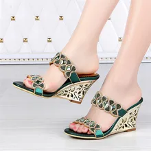 2016 Summer New Leather Shoes Rhinestone Roman Female Diamond Wedges Sandals Size 11 High Quality