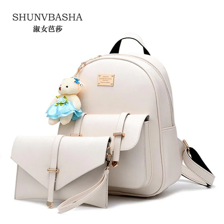 Female Pu Leather Backpacks Beige Casual School Bags For Teenage Girls Mochila Feminina Ladies Sweet Backapcks