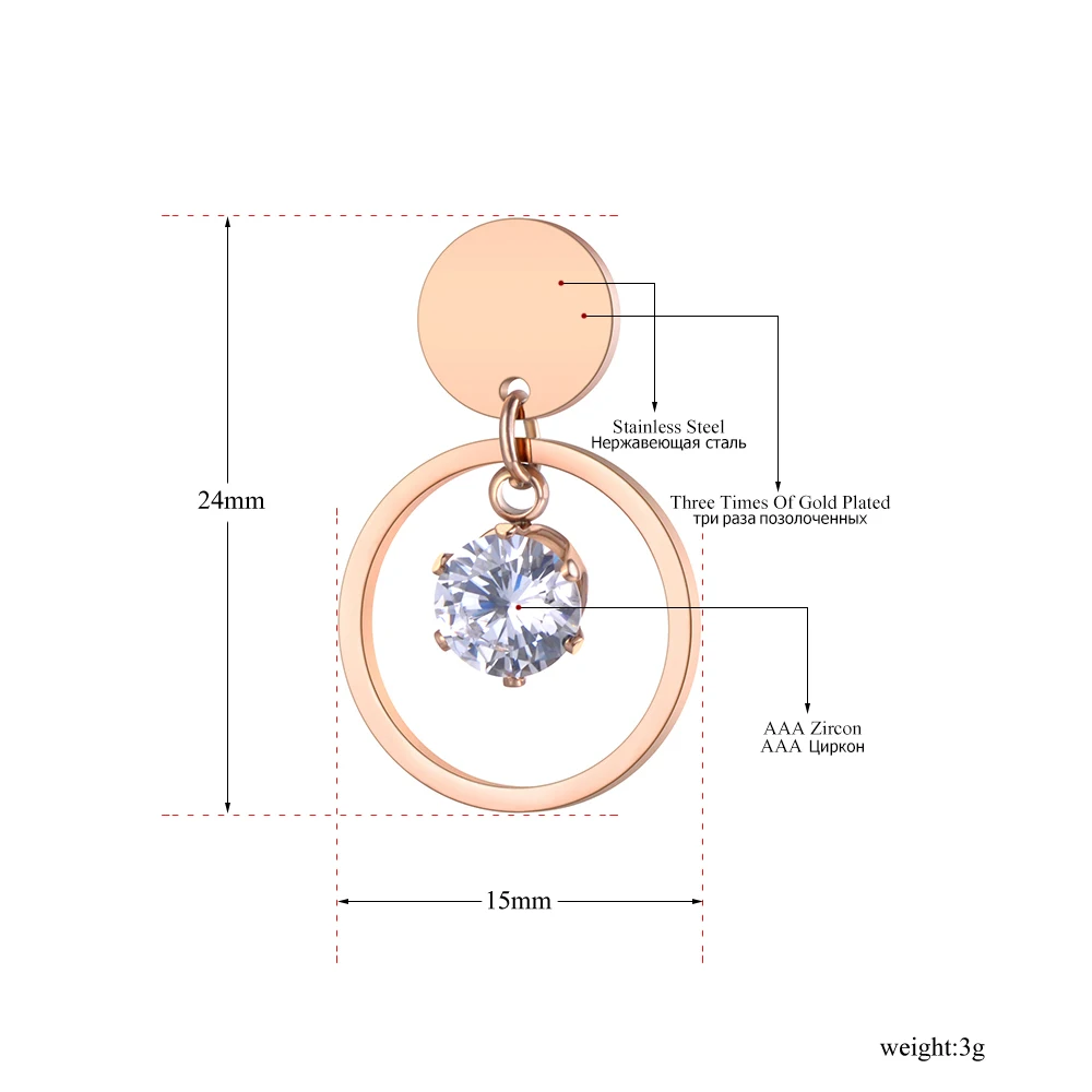 Lokaer OL стиль двойной круг из нержавеющей стали гвоздики золотые, розовые серьги ручной работы белые фианиты Кристаллы серьги ювелирные изделия для женщин E19171