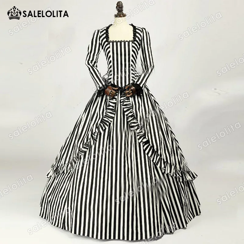 

2018 Halloween Victorian Civil War Gone with the Wind Dress Steampunk Striped Witch Vampire Gown Theater Costume