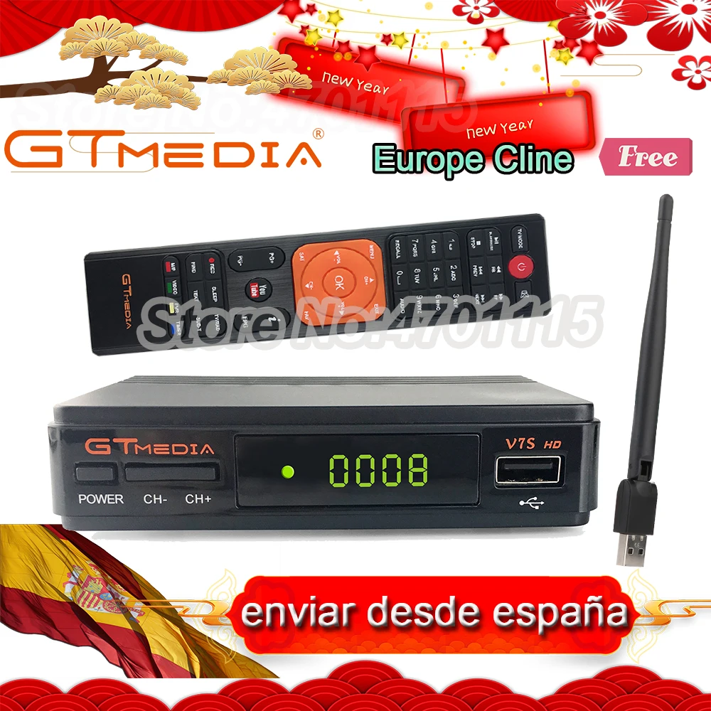 

DVB-S2 GTMedia V7S HD With USB WIFI FTA TV Receiver Power By Freesat Support Europe Spain Poland Germany Cline Network Sharing