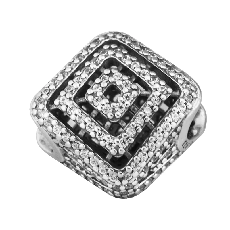 

Pandulaso S925 Sterling Silver Jewelry beads DIY Making Vintage Pave Square Bead for Women Fine Jewelry Mid-Autumn New Style