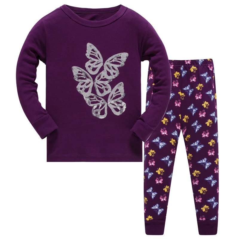 1 комплект, 8R-185, Бабочка, Детские пижамные комплекты для девочек, одежда для сна с длинными рукавами, костюм для От 3 до 8 лет, 100% хлопок