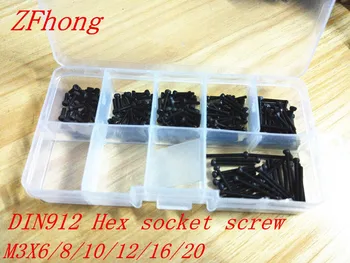 

120PCS DIN912 Grade12.9 M3 Hexagon Hex Socket Cap Head Screw Kit M3*6/8/10/12/16/20