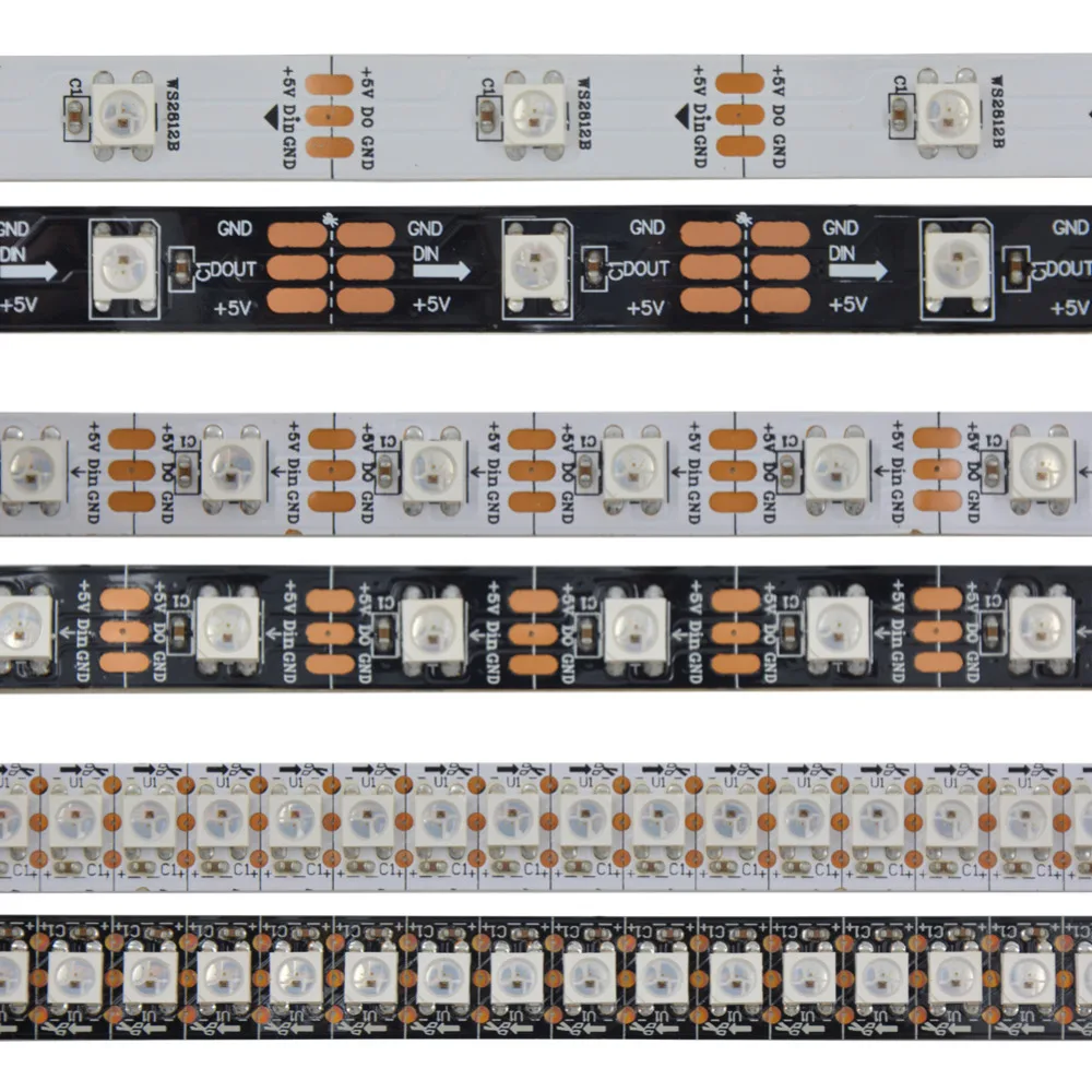 WS2812B цветных(RGB) светодиодных лент: 30/60/74/96/144 пикселей/светодиодов/m WS2812 умный светодиодный светильник ленты черный/белый печатных плат IP30/65/67 адаптер длиной 1 м/2 М/4 м/5 м 5В