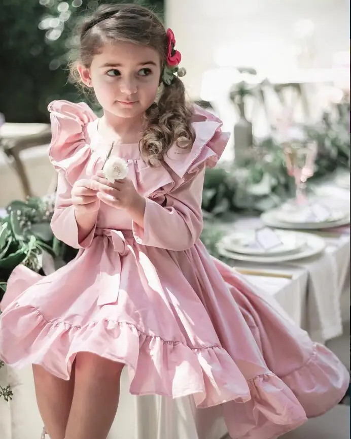 Children Lotus Leaf Collar Dress Ruffles Princess Asymmetrical Party