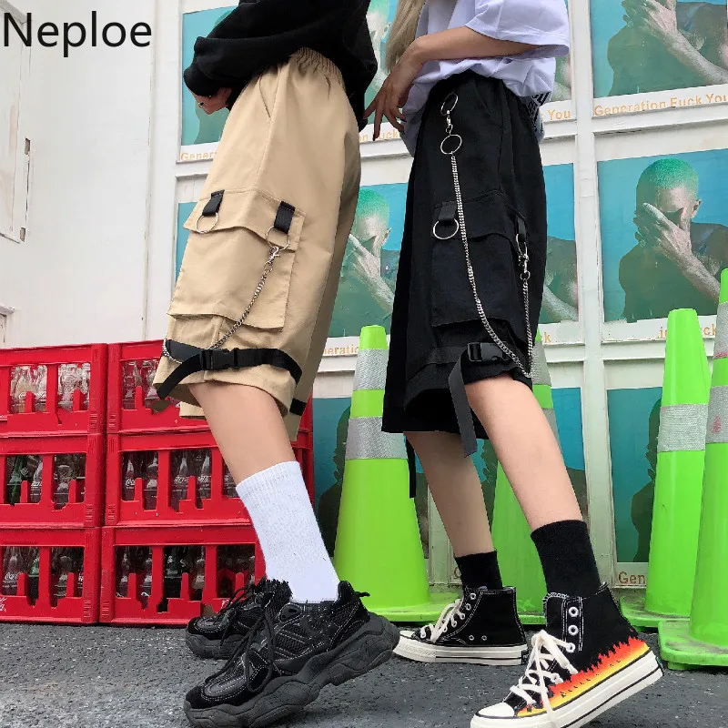 

Neploe Korean Harajuku Style Loose Wild Student Pants Preppty Style High Elastic Waist Capris Fashion Pockets Autumn Pant 45501