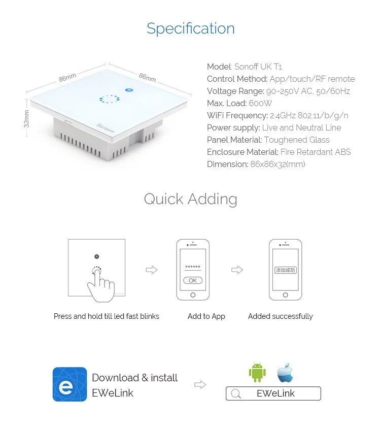 Sonoff T1 T2 UK 1 2 3 банда умный WiFi настенный светильник переключатель RF/APP/сенсорный таймер управления UK Панель Умный дом Google Nest/Alexa