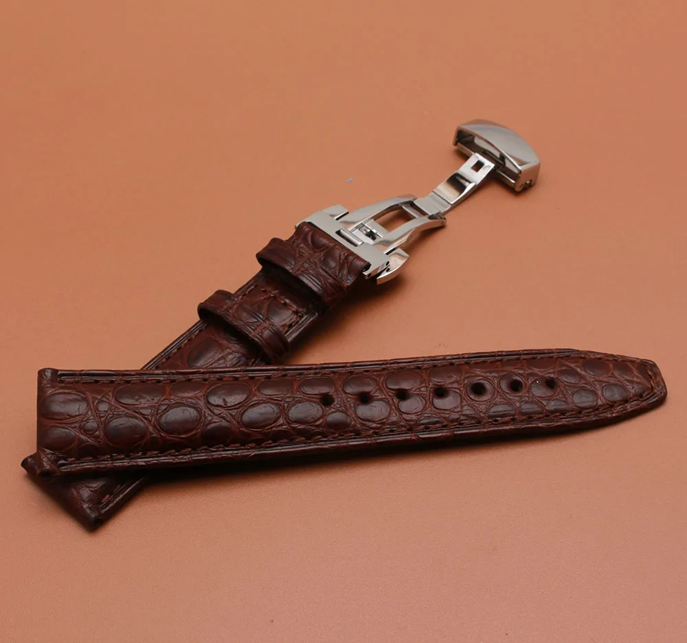 

Clearance 20mm 21mm 22mm high quality Alligator Crocodile Brown Genuine Leather Watchbandes Straps Metal deployment buckle Belts