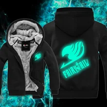 Fairy Tail световой флуоресценции Зимние толстовки с капюшоном Толстовка Для мужчин Повседневное мужской Куртки с капюшоном плащ платок человек ткань Утепленная одежда