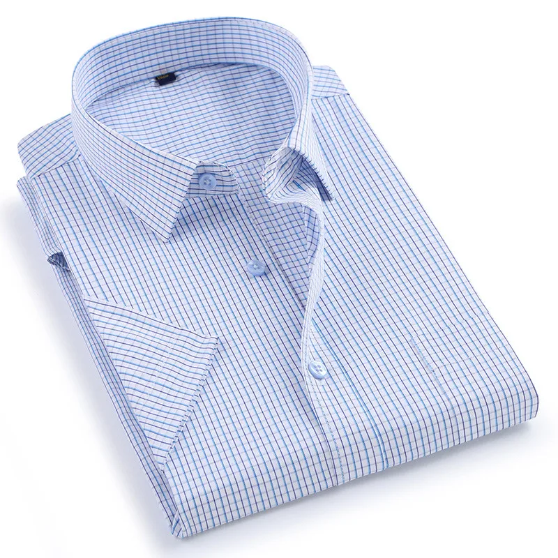 En Ligne 2018 Nouveau Été à manches courtes col rabattu non fer facile soins plaid rayé hommes d affaires smart casual chemises bonne qualité