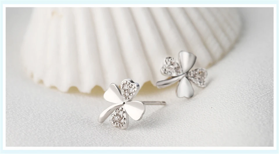 e PISSENLIT Women Jewelry White Rhinestone Stud Earrings pendientes mujer moda 2019 New Silver Clover Wedding Stud Earring brincos