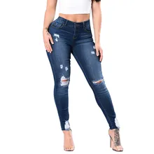 Hxroolrp Fashion Jeans Women Trousers Denim Hole Female Mid Waist Stretch Slim Sexy Pencil Pants Ladies Jeans pour dames C2