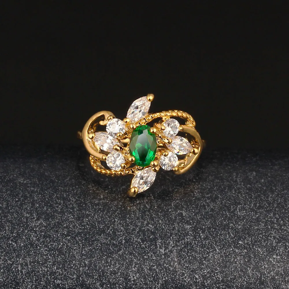 Trendy Colorful Party Accessories Gold Color Cubic Zirconia Women Ring New 2016 Best Gift for Women (JewelOra RI101851)