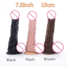 Realistic Dildos Flesh Brown Black Dildo For Women Flexible Huge Penis with Textured Shaft and Strong Suction Cup Sex Toy black wolf 3 size realistic big dildos black flesh brown dildo sex product flexible huge penis and strong suction cup sex toys