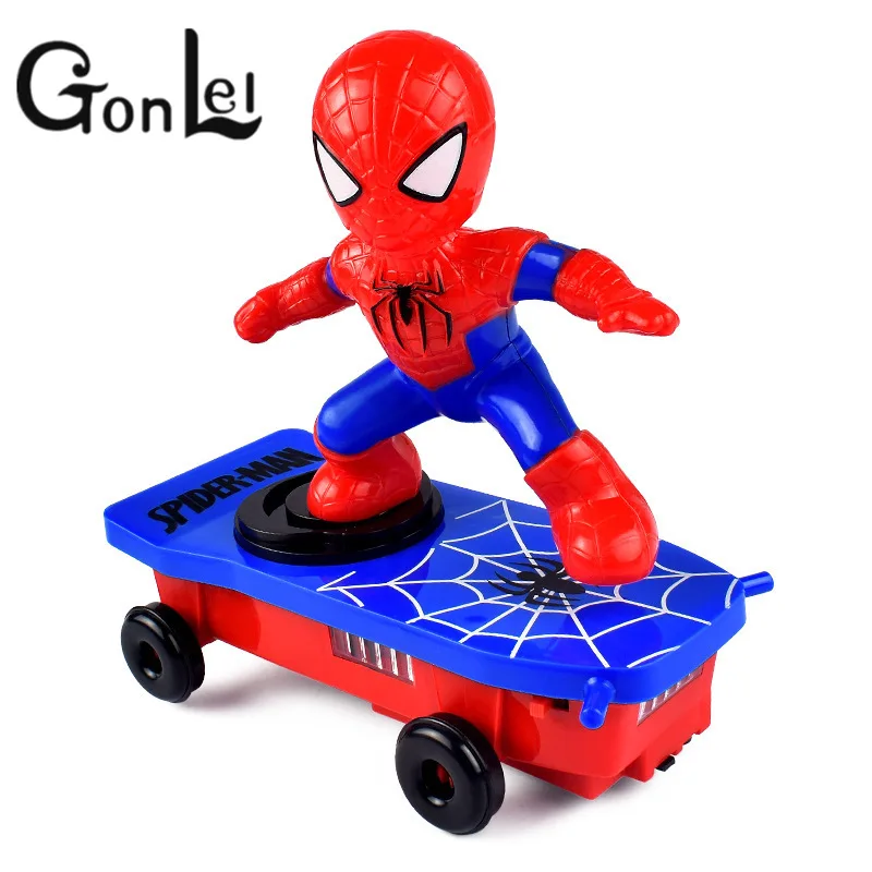 

Movie New Fun Cartoon LED Spiderman Iron Man 360 Rotation Flip Car Toys Action Figures Toy for Kid Gift