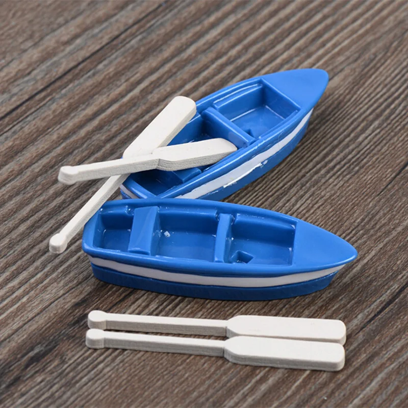 Blue Resin Boat Wood Paddles Oars Figures Decorative Figurine Diy Home Decor Mini Fairy Garden Aquarium Fish Tank Statue Craft ornament crafts,aquarium ornaments,miniature figurines,resin ornaments,miniature ornament,resin crafts,desk decor