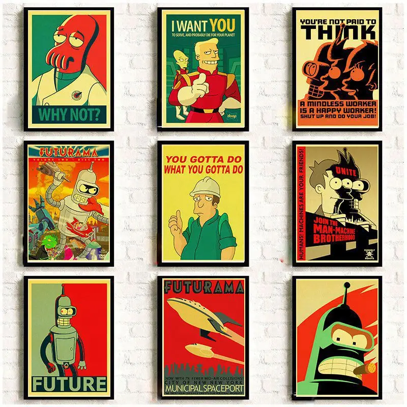 

American Comic TV Series Futurama Retro Posters Vintage Kraft Paper Prints Wall Painting Good Quality Decorative Wall Decor