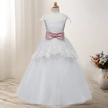 Элегантное платье с цветочным узором для девочек; детское кружевное платье с лифом; длинное фатиновое платье с бантом; платье принцессы для девочек